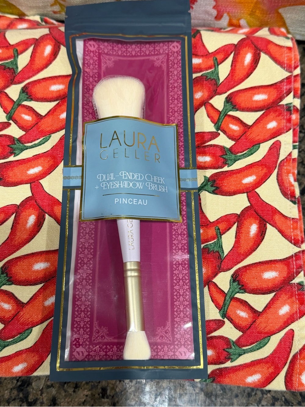 Laura Geller Pink and Gold Dual-Ended Cheek & Eyeshadow Brush